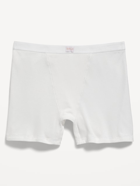 High-Waisted Ribbed Boyshort Briefs -- 3-inch inseam - White Lilies