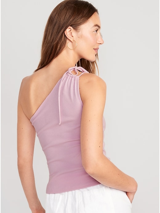 Image number 2 showing, Fitted One-Shoulder Rib-Knit Double Tie-Strap Top
