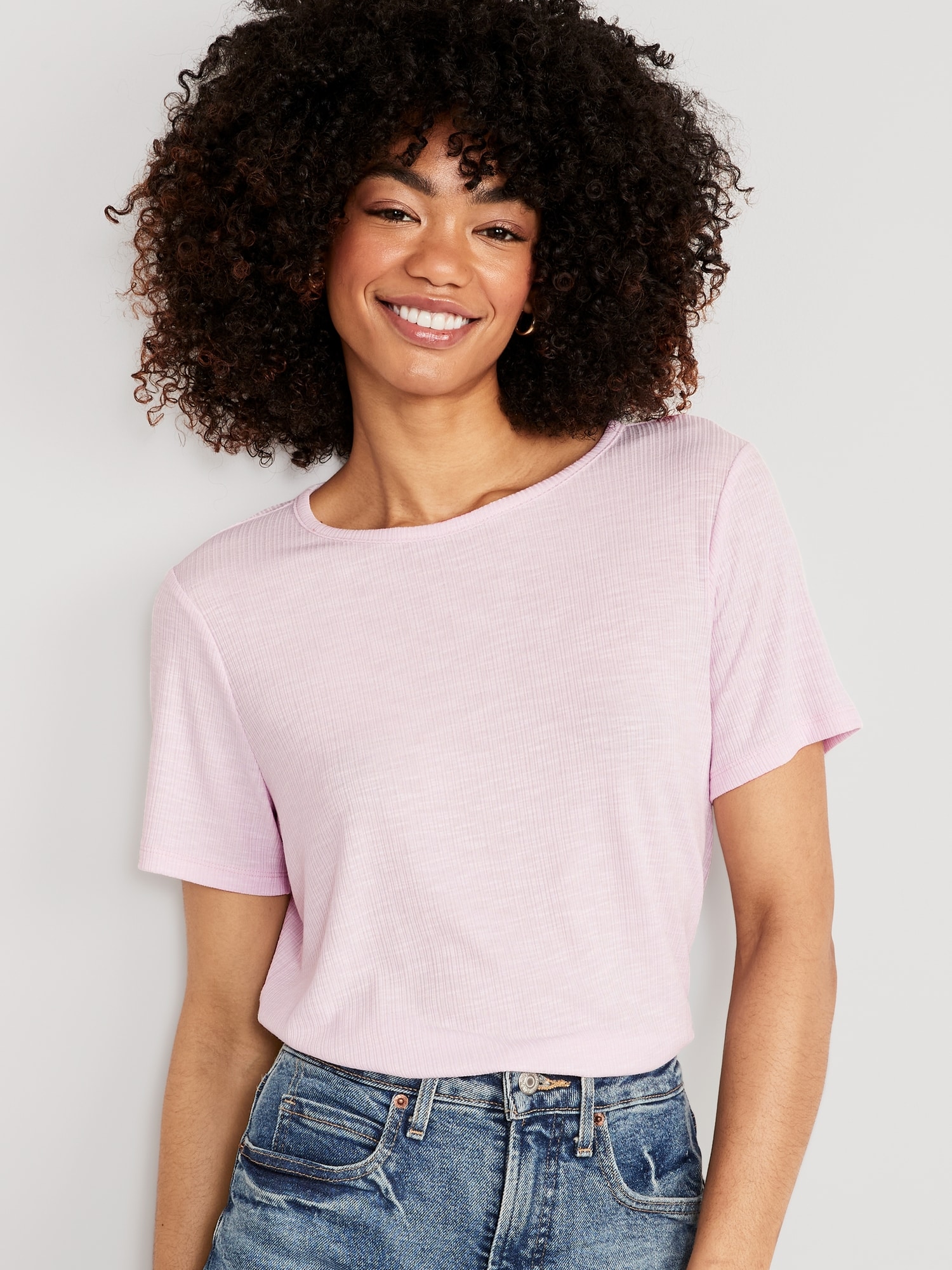 Old Navy Luxe Ribbed Slub-Knit T-Shirt for Women pink. 1