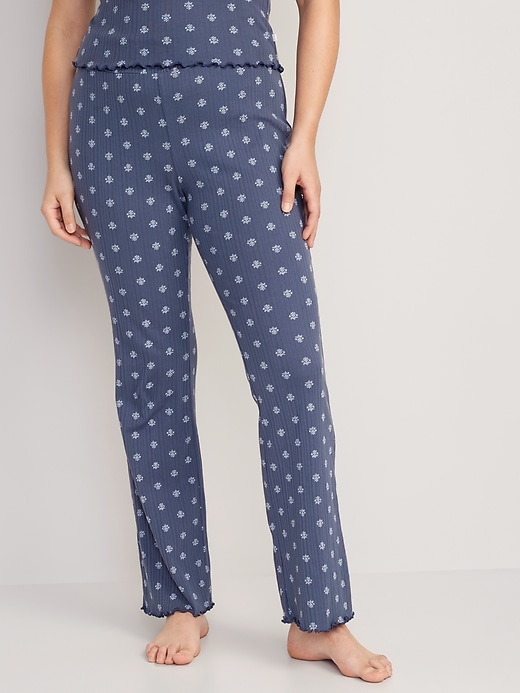 Image number 5 showing, High-Waisted Pointelle-Knit Boot-Cut Pajama Pants