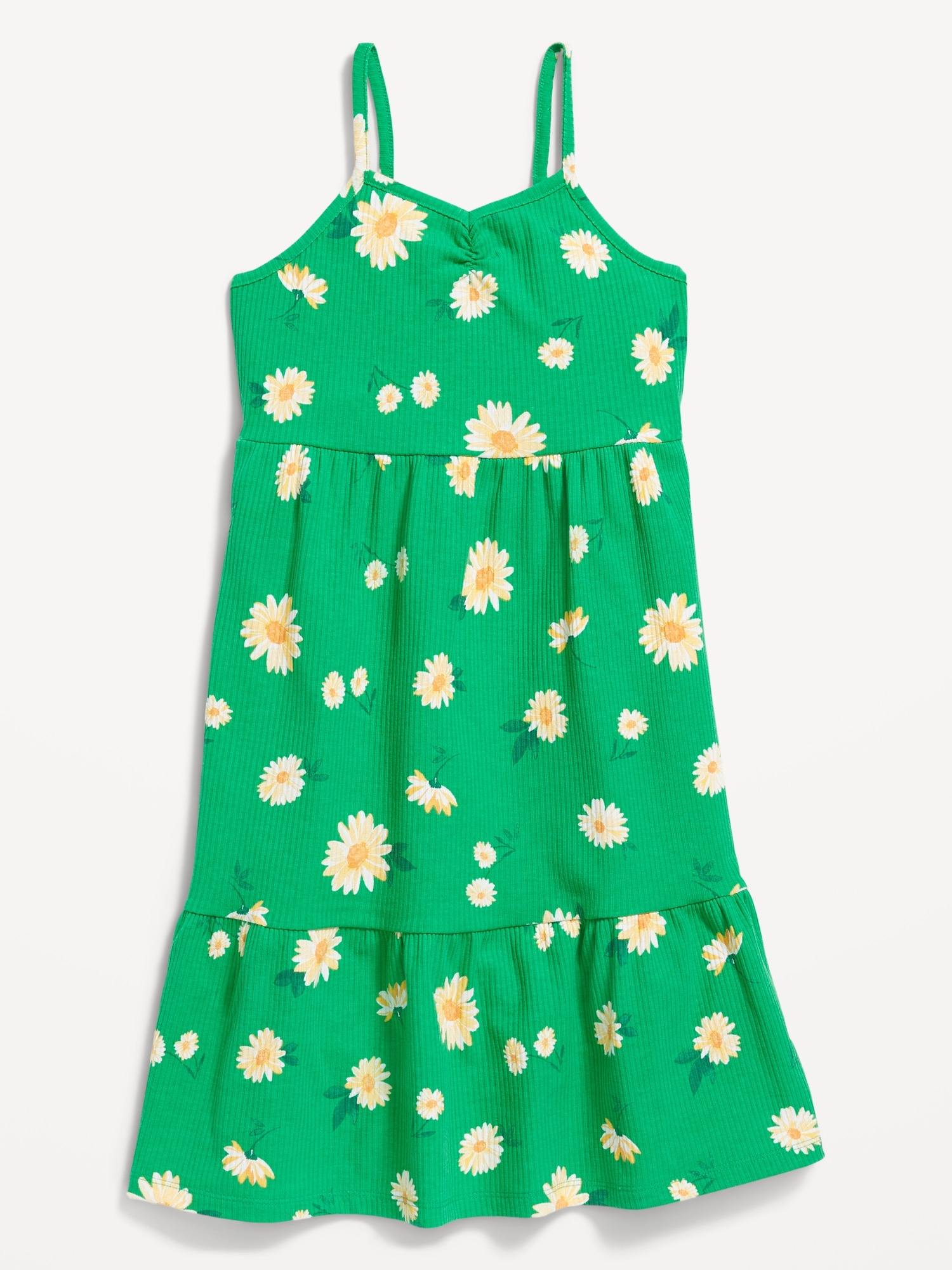 Old Navy Sleeveless Printed Rib-Knit Swing Dress for Girls green. 1