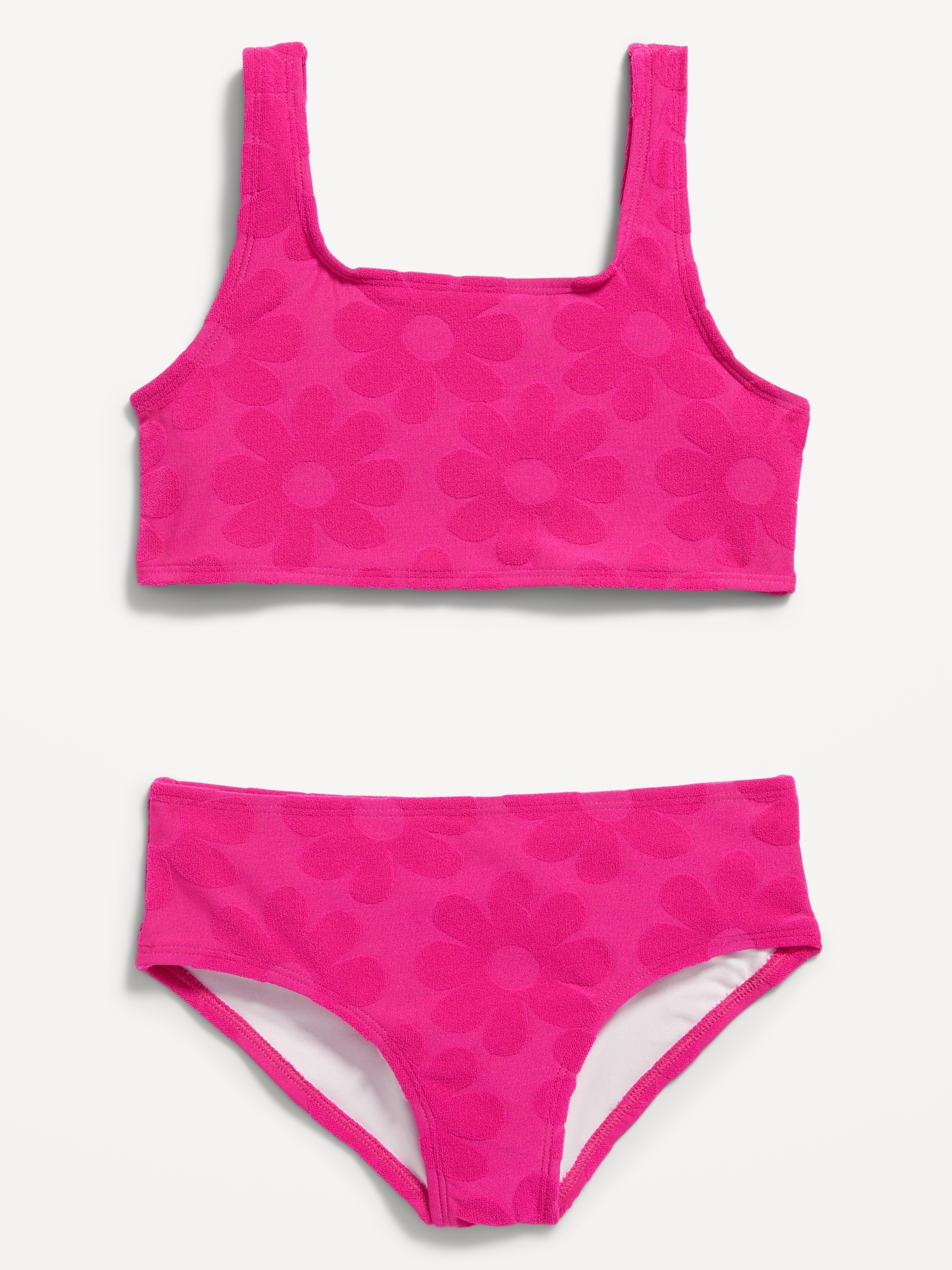 Old Navy Textured Floral-Terry Square-Neck Bikini Swim Set for Girls pink. 1