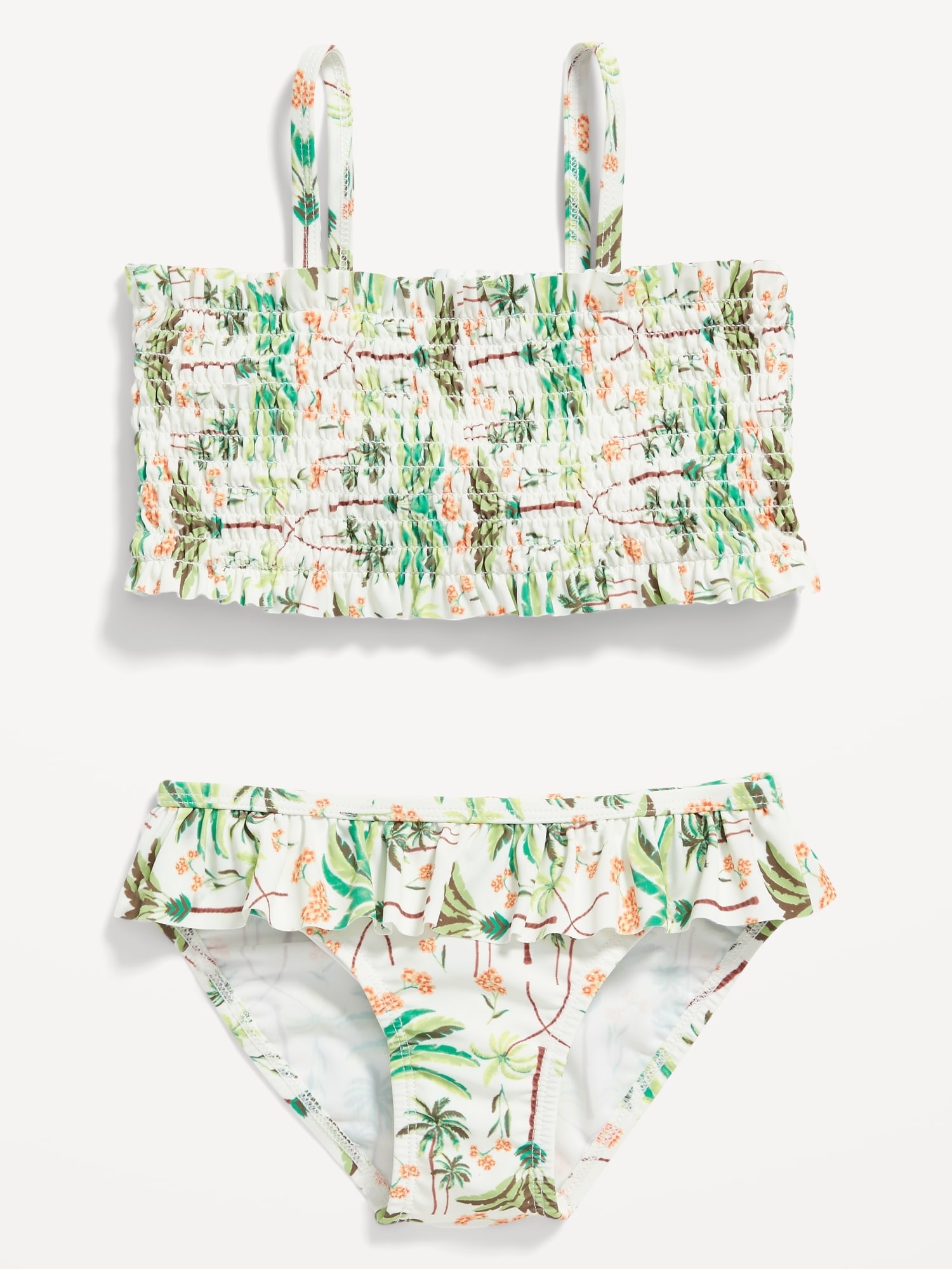Old Navy Printed Smocked Tankini & Ruffled Bikini Swim Set for Toddler & Baby white. 1