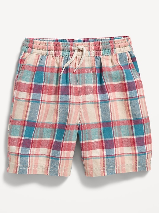 View large product image 1 of 2. Functional-Drawstring Plaid Linen-Blend Shorts for Toddler Boys