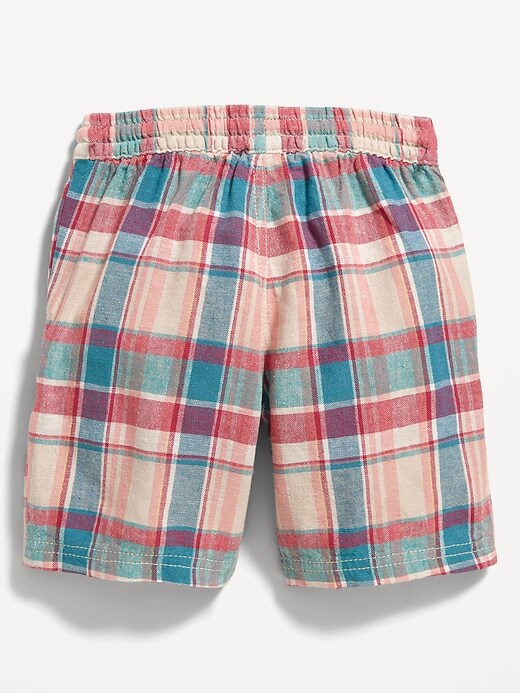 View large product image 2 of 2. Functional-Drawstring Plaid Linen-Blend Shorts for Toddler Boys
