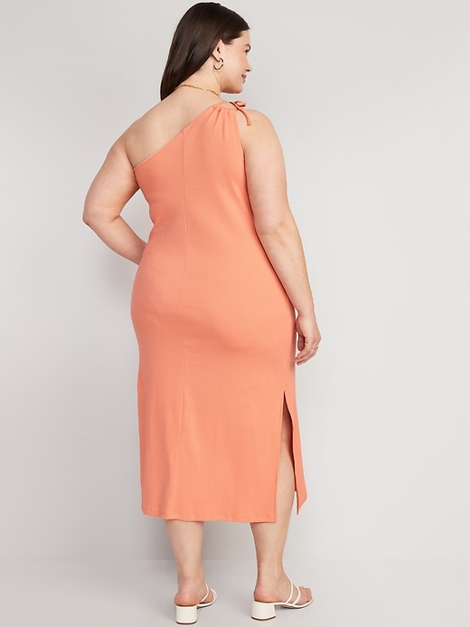 Image number 8 showing, Fitted One-Shoulder Double-Strap Rib-Knit Midi Dress