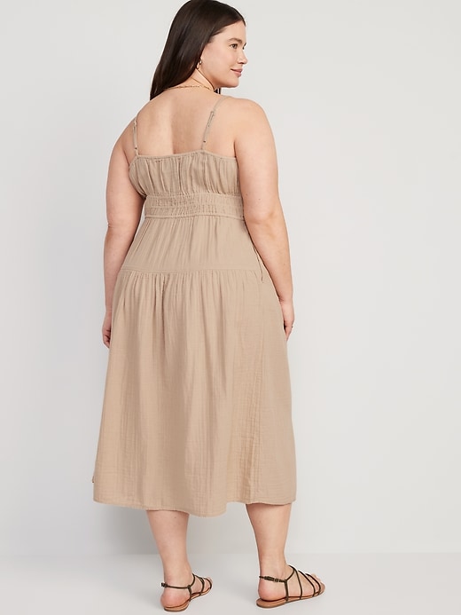 Image number 8 showing, Waist-Defined Smocked Tiered Midi Cami Dress