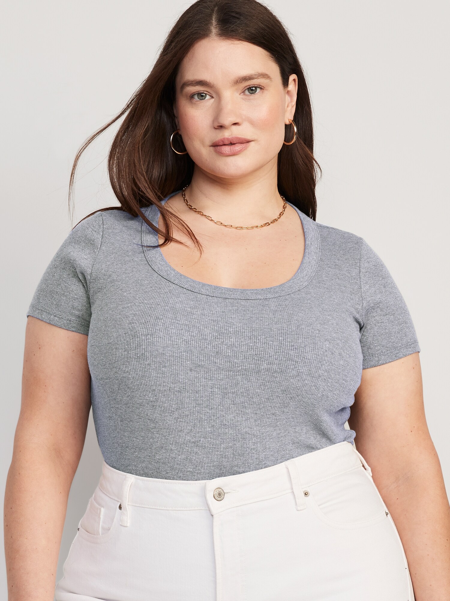 Fitted Scoop-Neck Rib-Knit T-Shirt for Women | Old Navy
