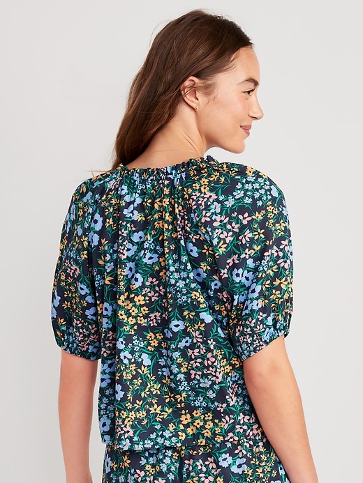 Image number 2 showing, Floral Elbow-Sleeve Pajama Swing Top