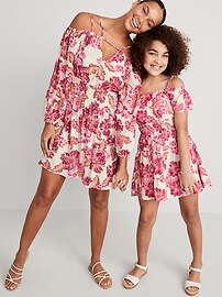 View large product image 3 of 3. Matching Puff-Sleeve Floral-Print Fit & Flare Dress for Toddler Girls