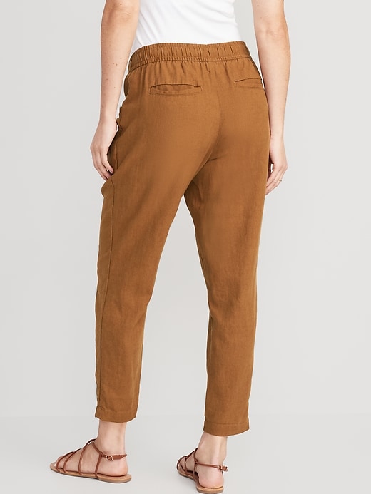 Image number 2 showing, High-Waisted Cropped Linen-Blend Tapered Pants for Women