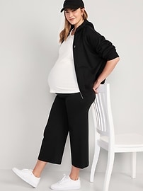 View large product image 3 of 4. Maternity Rollover-Waist Wide-Leg Cropped Jersey Pants