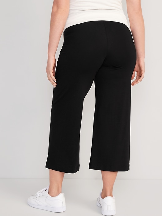 View large product image 2 of 4. Maternity Rollover-Waist Wide-Leg Cropped Jersey Pants
