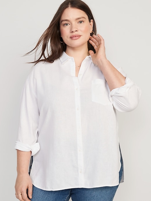 Image number 7 showing, Linen-Blend Boyfriend Shirt