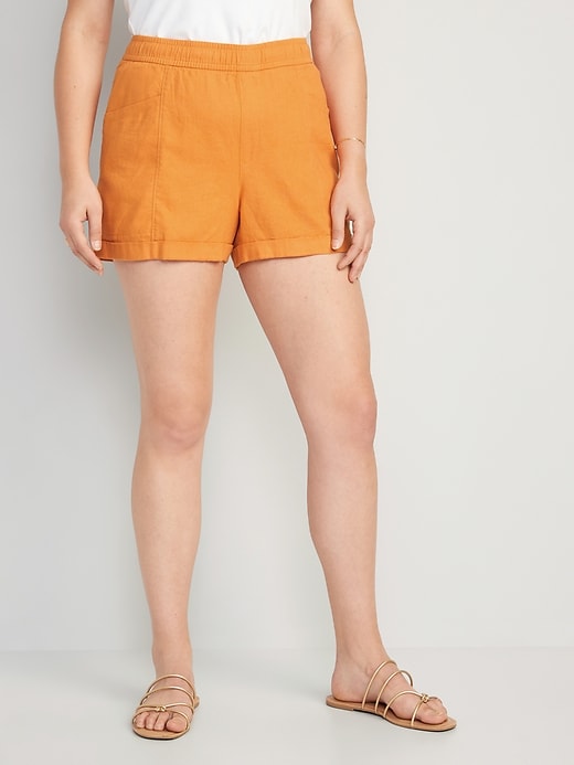 Image number 5 showing, High-Waisted Linen-Blend Utility Shorts -- 3.5-inch inseam