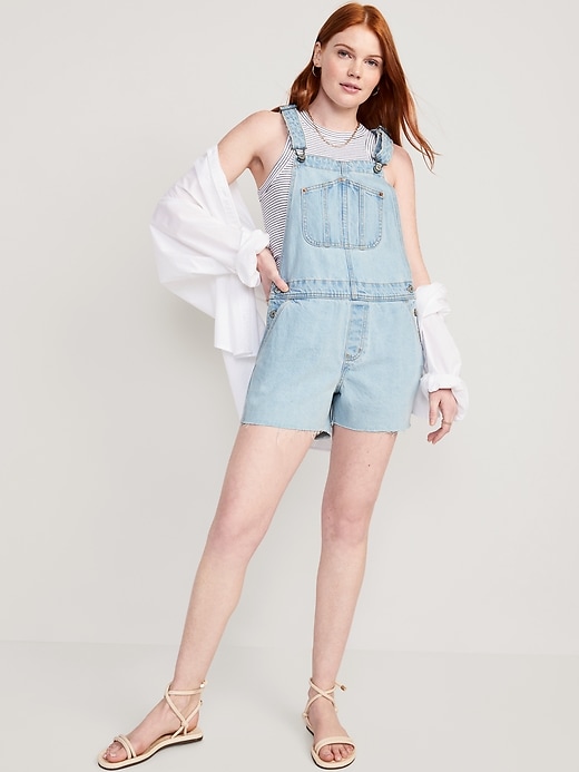 Slouchy Straight Non Stretch Jean Cut Off Short Overalls For Women 3