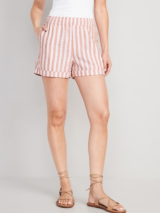 Image number 1 showing, Matching High-Waisted Striped Linen-Blend Shorts -- 3.5-inch inseam