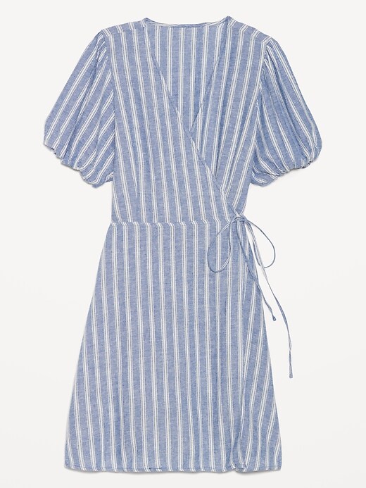 Striped Puff-Sleeve Mini Wrap Dress | Old Navy