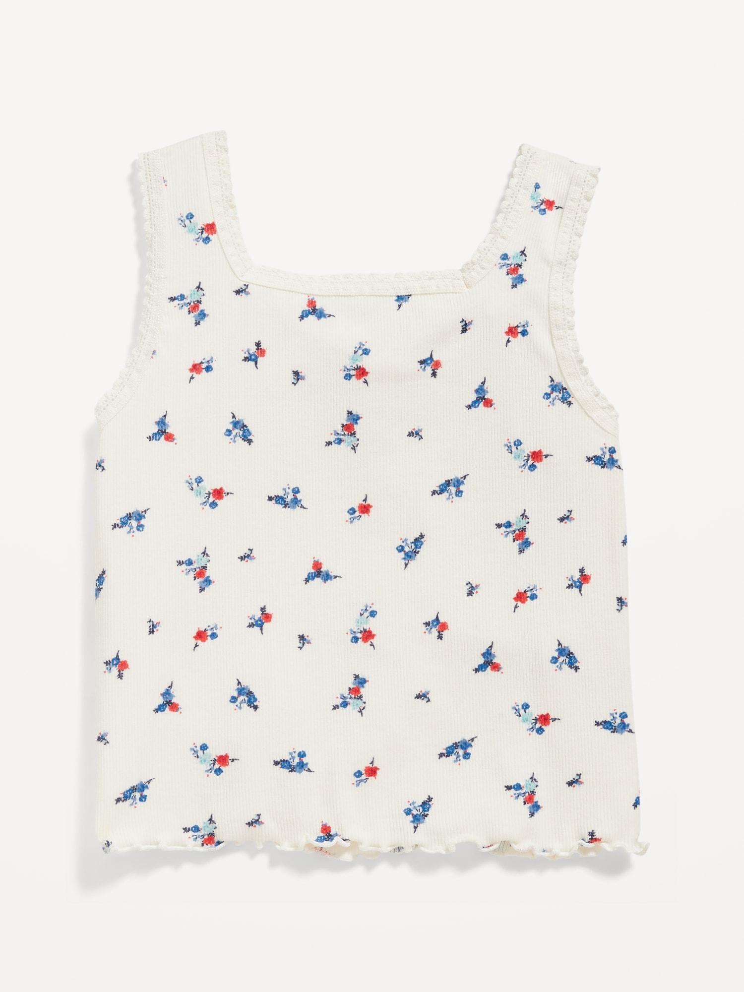 Sweetheart Lace-Trim Printed Tank Top for Girls