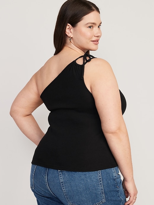 Image number 8 showing, Fitted One-Shoulder Rib-Knit Double Tie-Strap Top