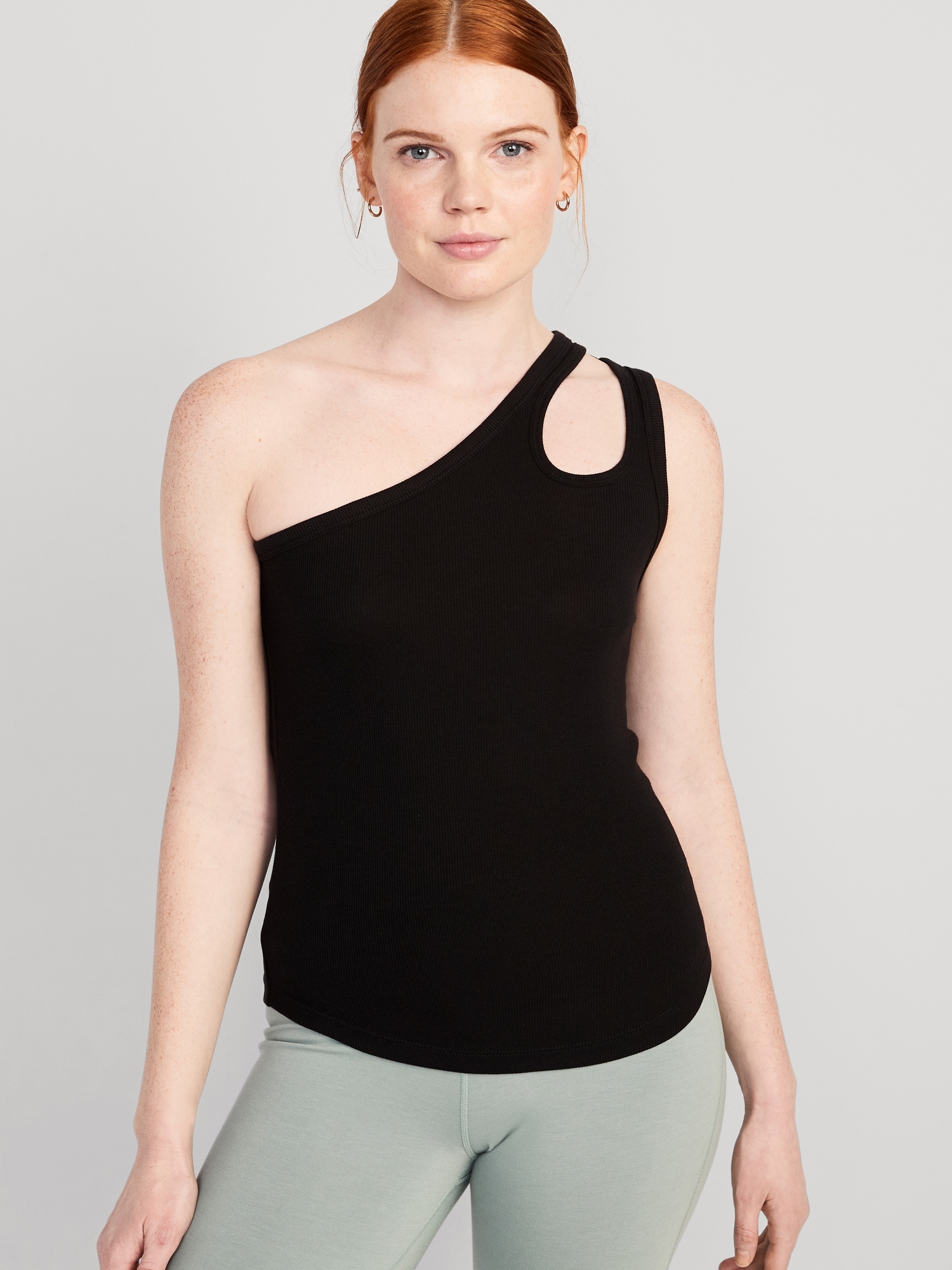 Old Navy UltraLite All-Day One-Shoulder Cutout Tank Top for Women black. 1