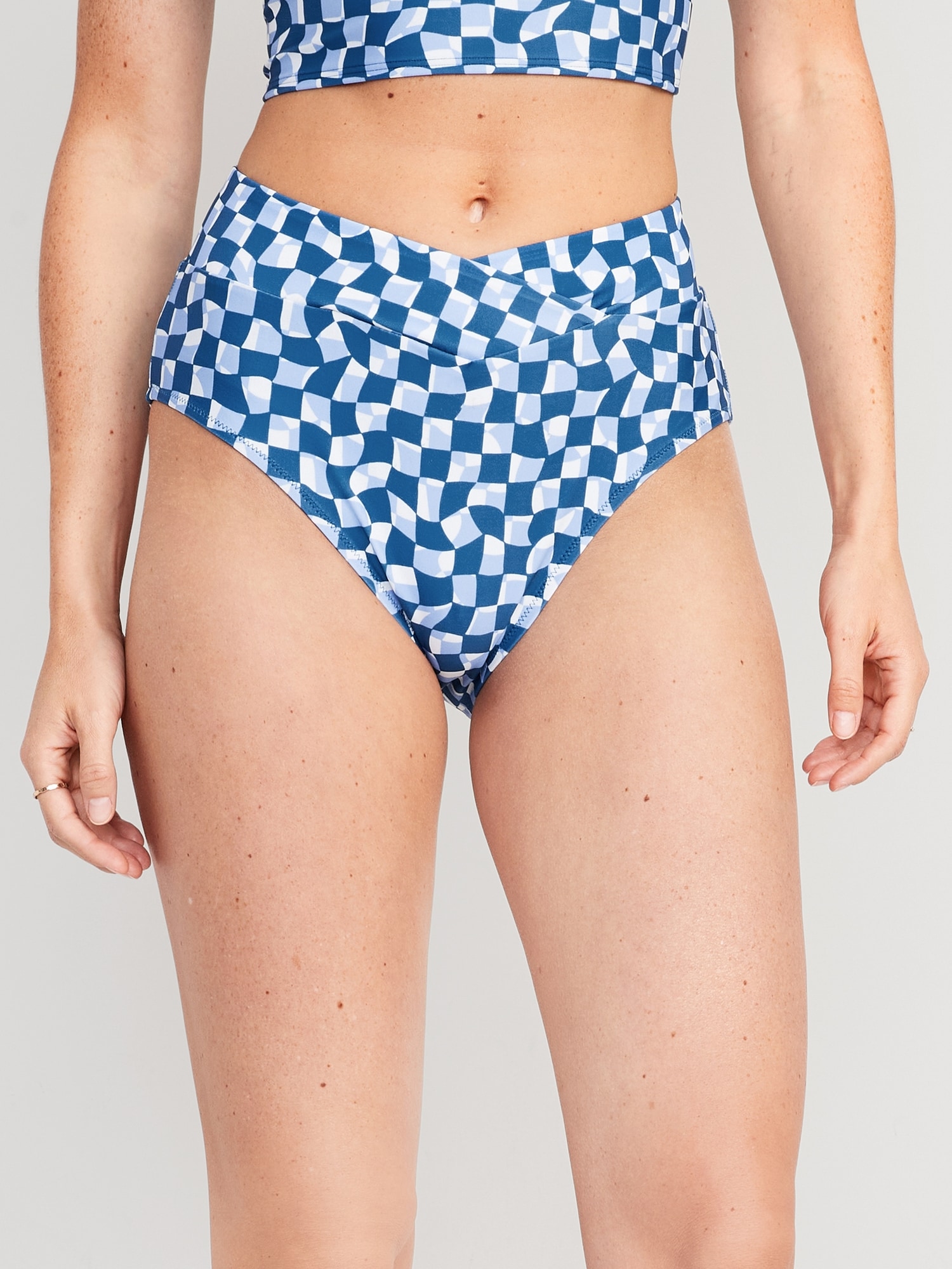 Old Navy Matching High-Waisted Cross-Front Bikini Swim Bottoms for Women blue. 1