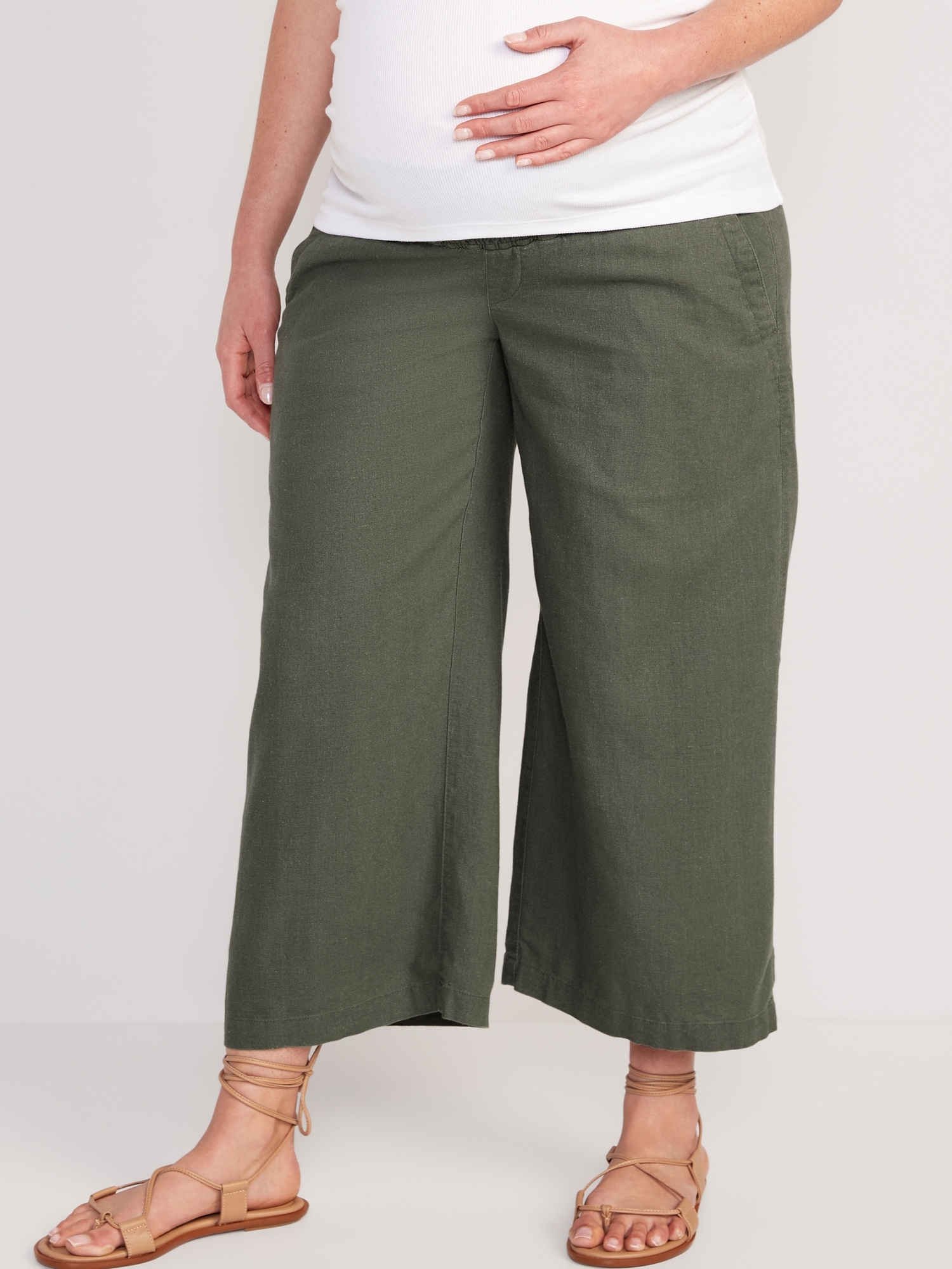 Old Navy Maternity Linen-Blend Wide-Leg Pants green. 1