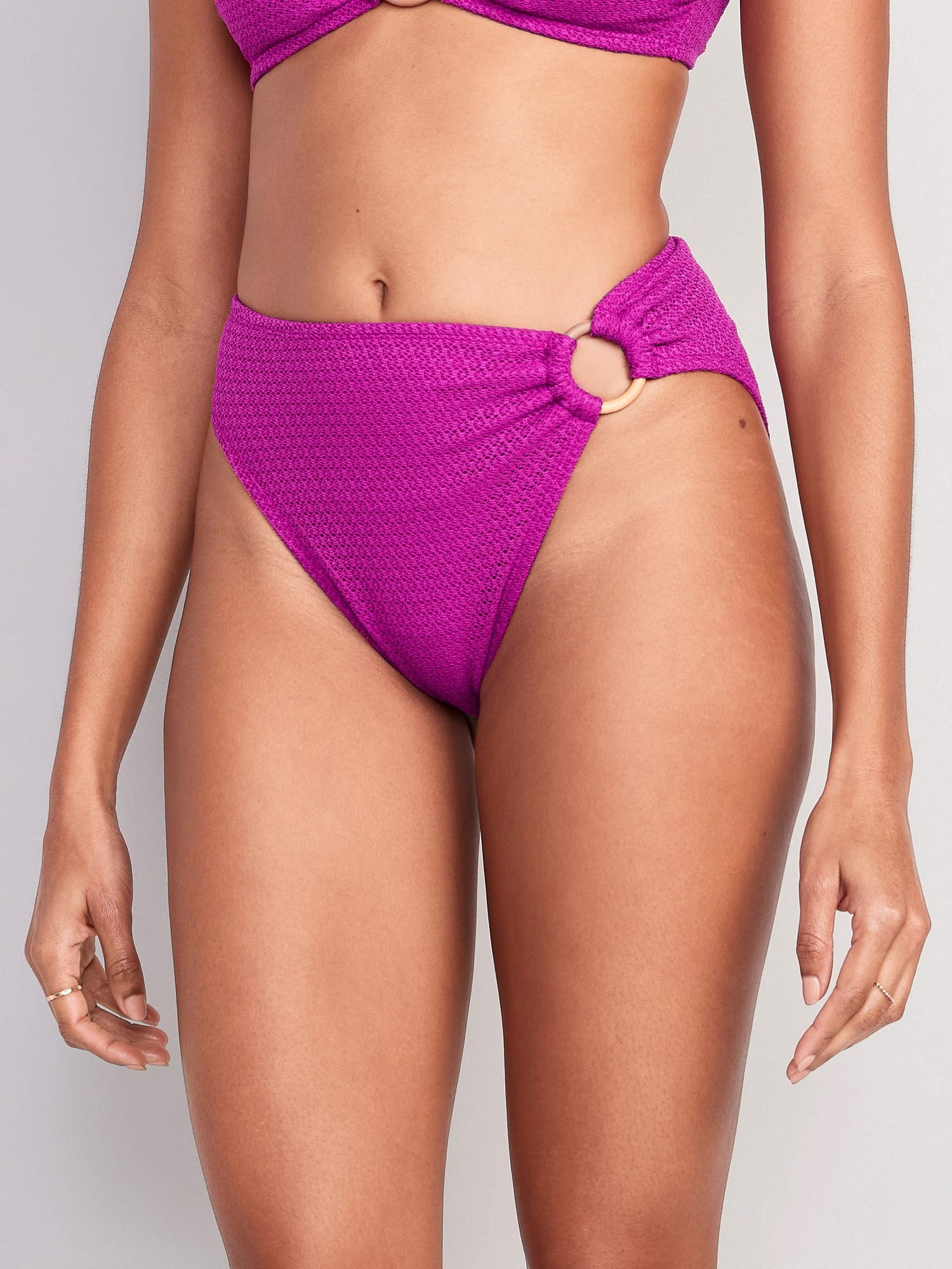 Old Navy Mid-Rise O-Ring Crochet-Knit French-Cut Bikini Swim Bottoms for Women purple. 1