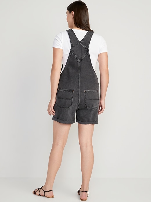 Image number 6 showing, Slouchy Straight Non-Stretch Black Jean Short Overalls -- 3.5-inch inseam