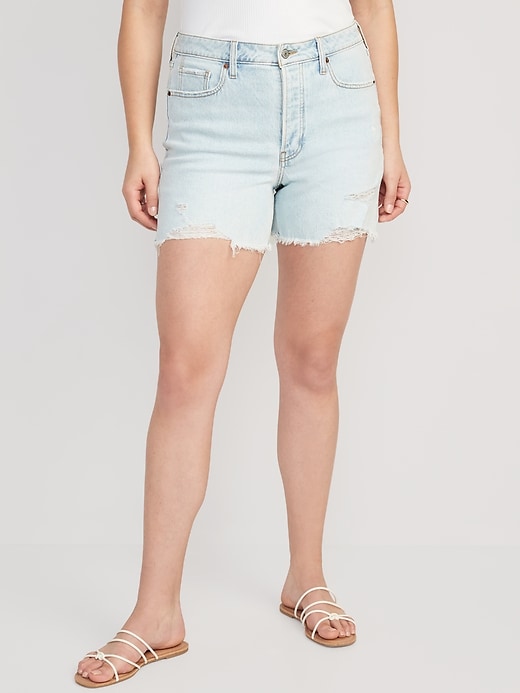 Image number 5 showing, High-Waisted Button-Fly OG Straight Ripped Cut-Off Jean Shorts -- 5-inch inseam