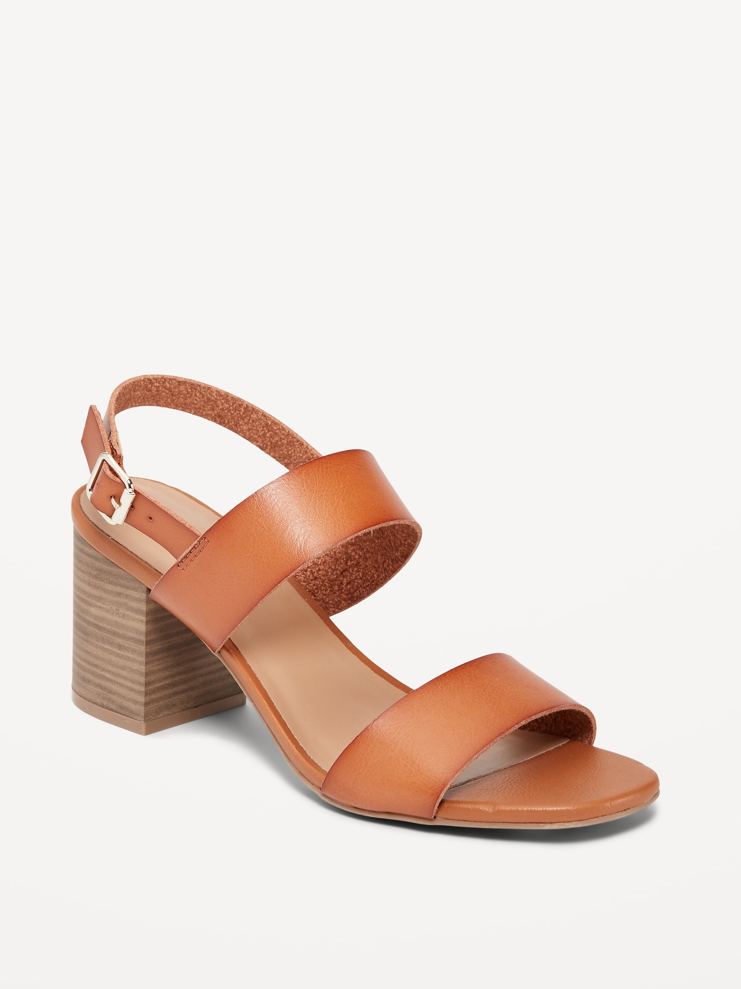 Faux-Leather Strappy Block-Heel Sandals