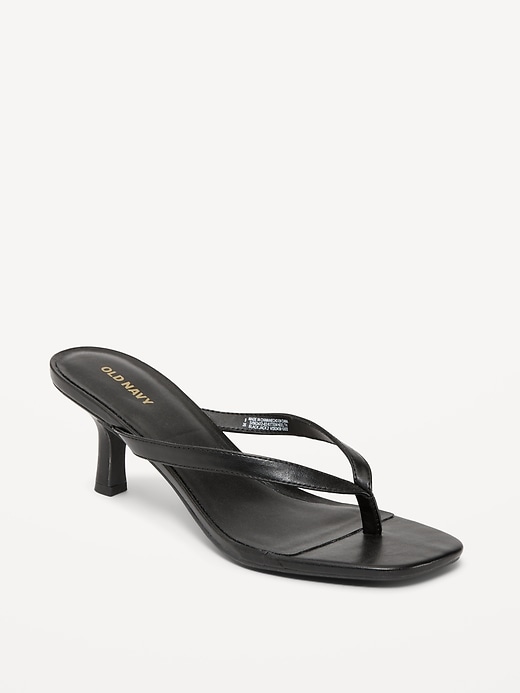 Image number 1 showing, Faux-Leather Kitten-Heel Thong Mule Sandals