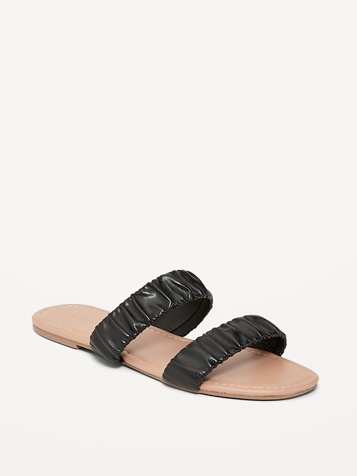 Image number 1 showing, Faux-Leather Ruched Sandals