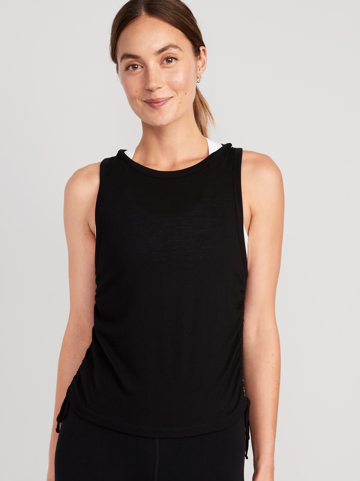Old Navy UltraLite Ruched Tie Tank Top for Women black. 1