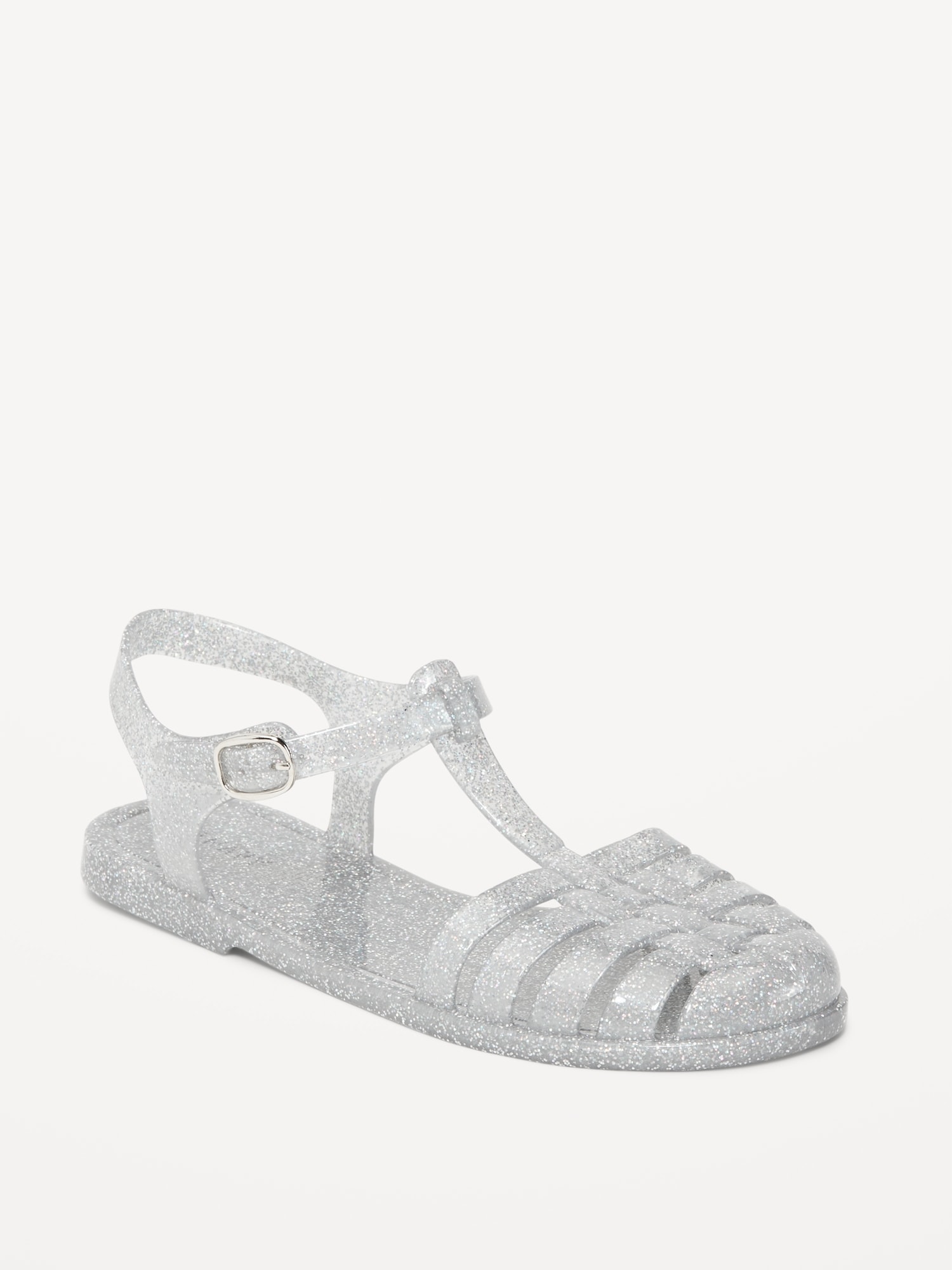 Old Navy Shiny-Jelly Fisherman Sandals for Girls silver. 1