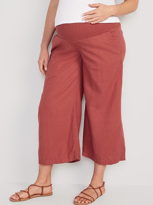 View large product image 1 of 2. Maternity Linen-Blend Wide-Leg Pants