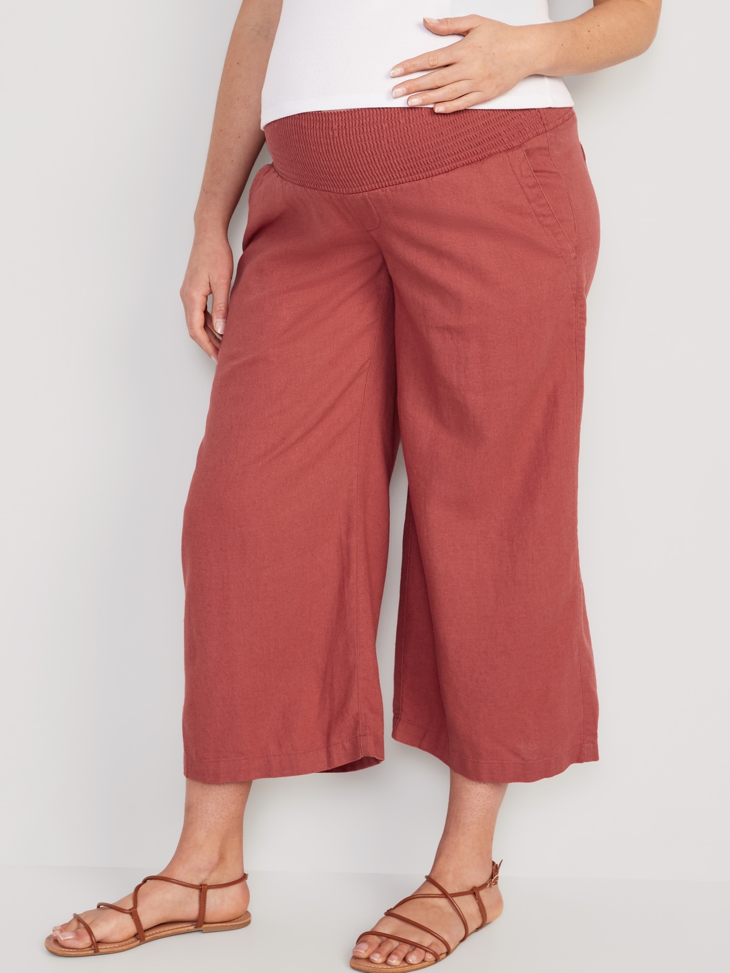 Old Navy Maternity Linen-Blend Wide-Leg Pants pink. 1