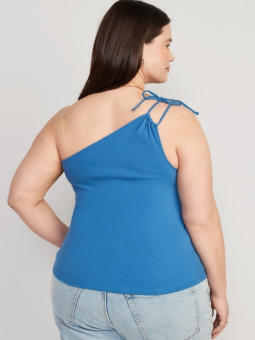 Image number 8 showing, Fitted One-Shoulder Rib-Knit Double Tie-Strap Top