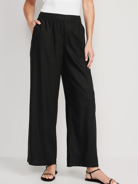 High-Waisted Linen-Blend Wide-Leg Pants