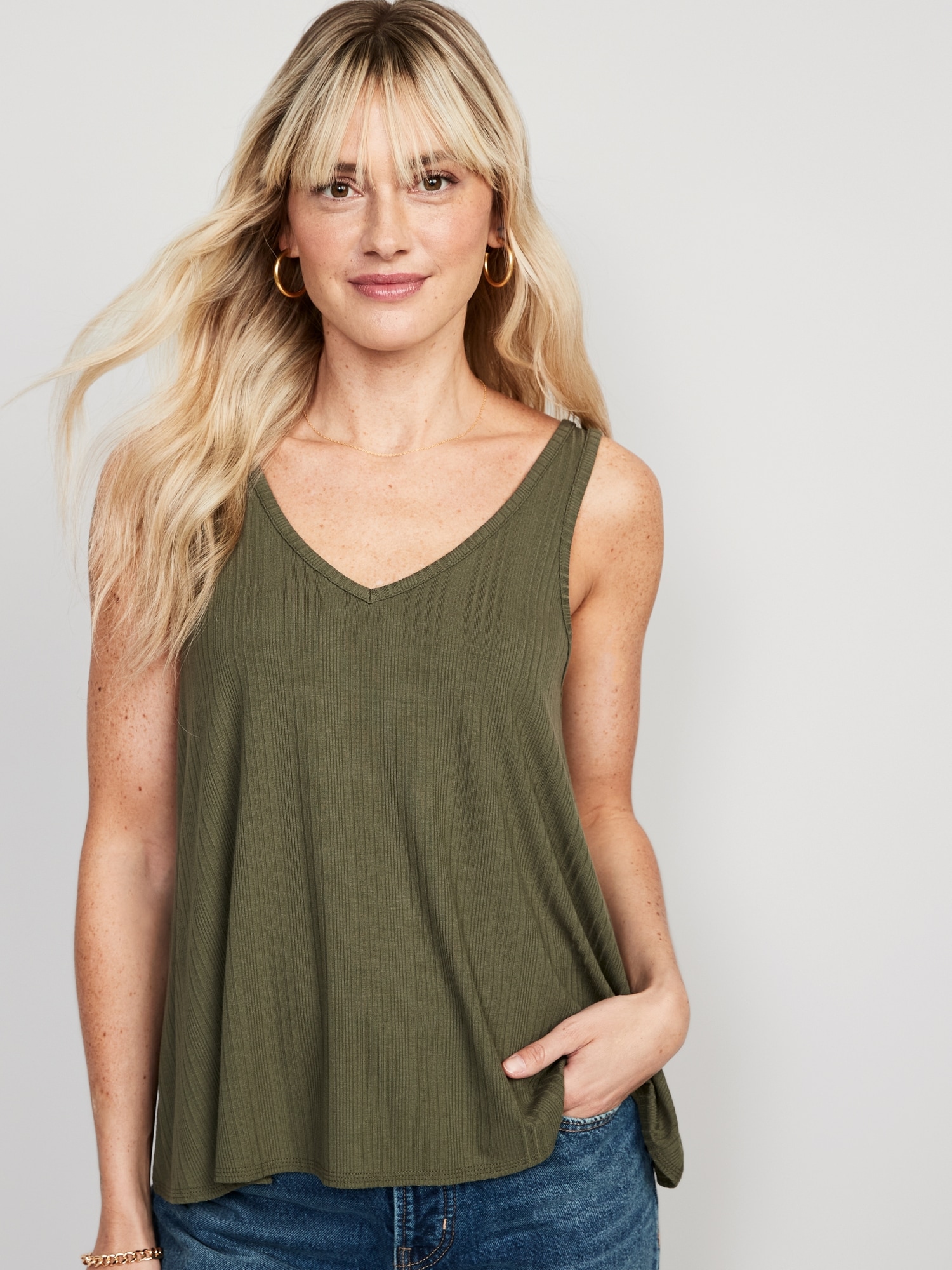 Old Navy Sleeveless Luxe Swing T-Shirt for Women green. 1