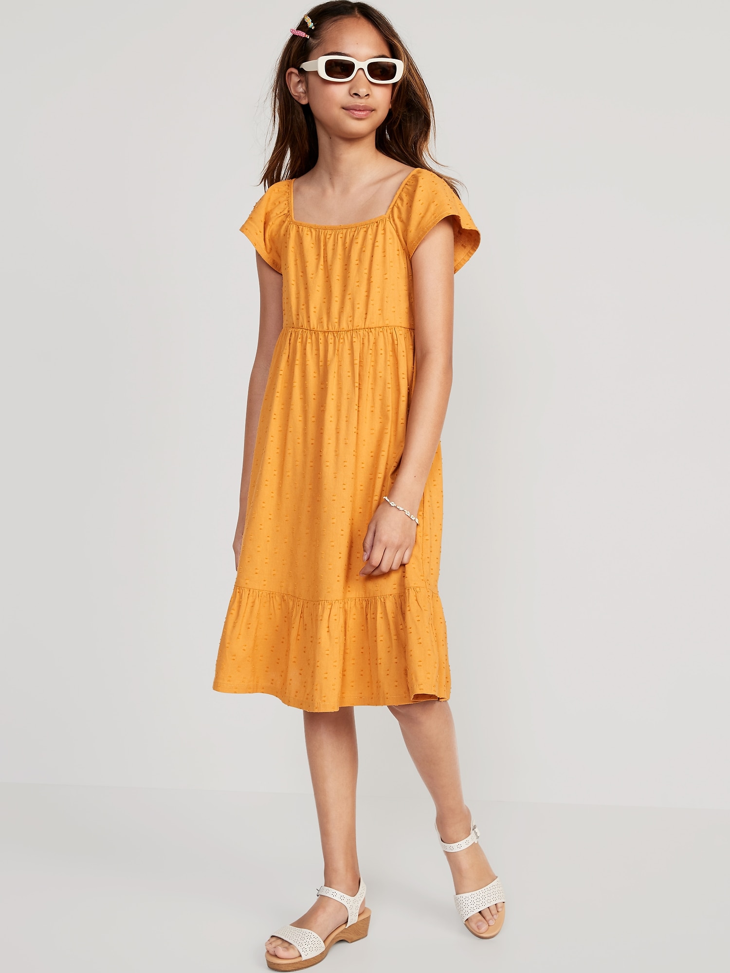 Oldnavy Flutter-Sleeve Clip-Dot Fit & Flare Midi Dress for Girls