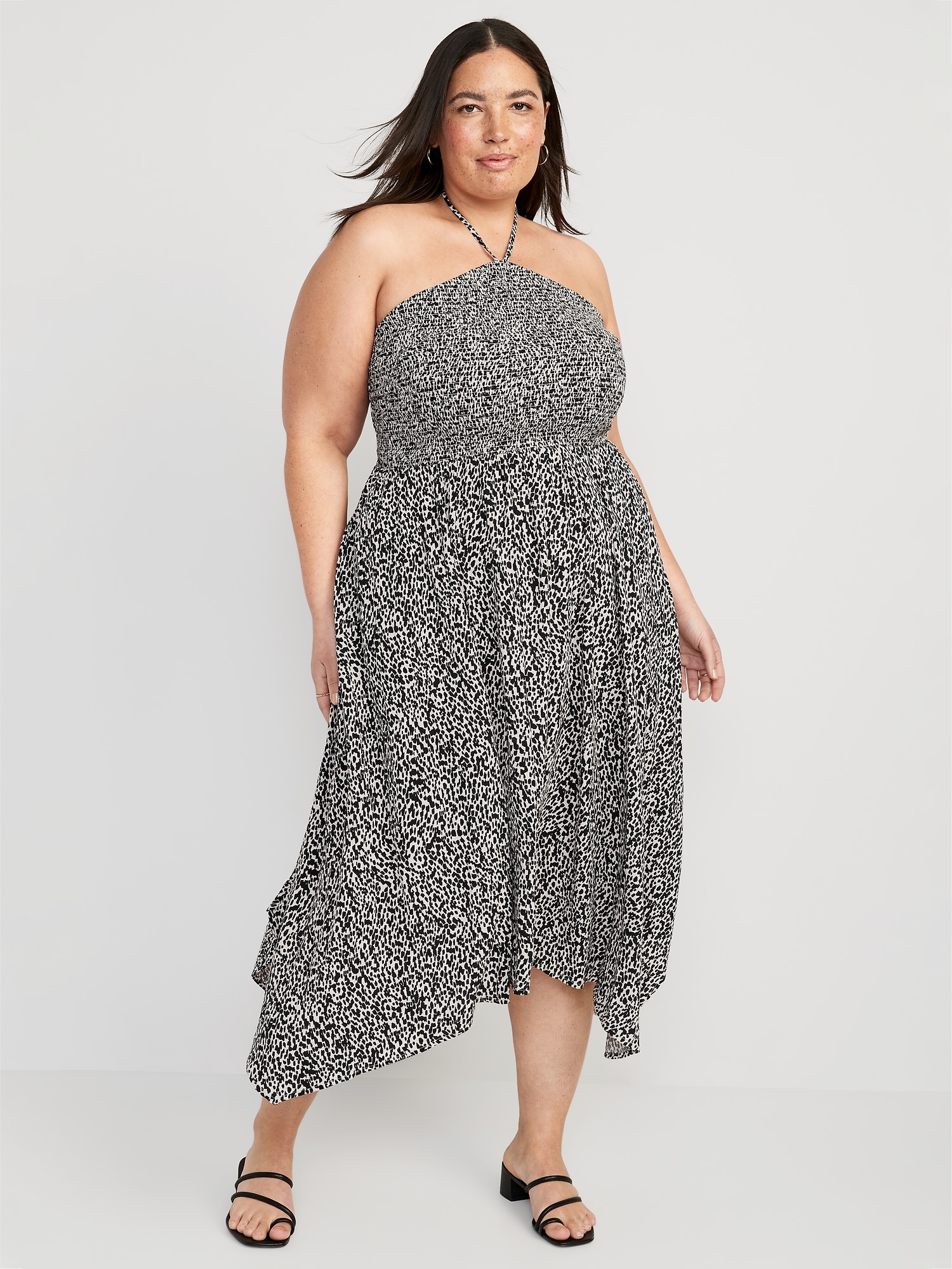 Fit & Flare Printed Crinkled Halter Midi Dress | Old Navy