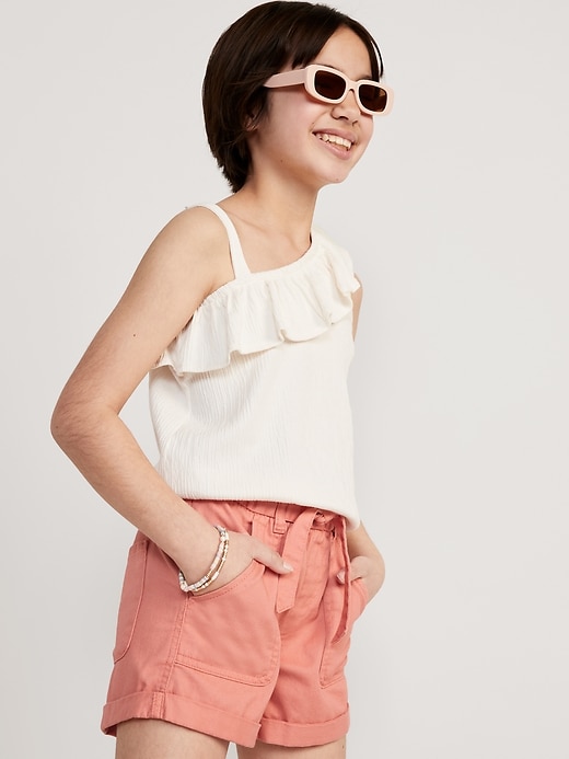 View large product image 2 of 4. High-Waisted Twill Tie-Front Utility Midi Shorts for Girls