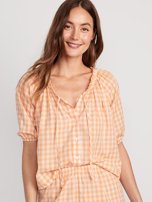 Image number 1 showing, Matching Puff-Sleeve Pajama Swing Top