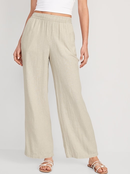 High Waisted Linen Blend Wide Leg Pants Old Navy