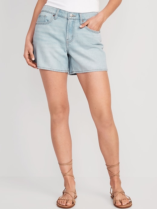 Image number 1 showing, Mid-Rise Baggy A-Line Jean Shorts -- 5-inch inseam