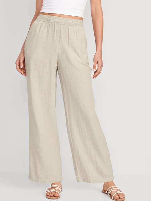 High-Waisted Linen-Blend Wide-Leg Pants