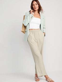 High-Waisted Linen-Blend Wide-Leg Pants