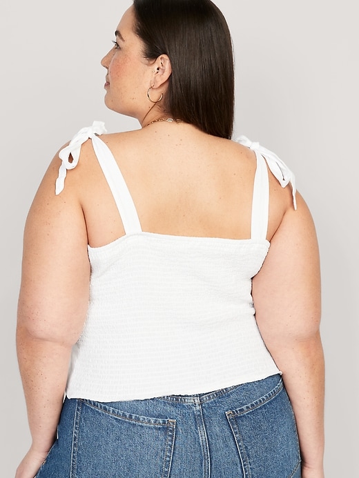 Image number 8 showing, Fitted Linen-Blend Tie-Shoulder Cropped Corset Cami Top