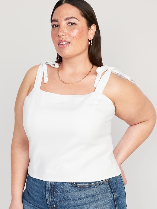 Image number 7 showing, Fitted Linen-Blend Tie-Shoulder Cropped Corset Cami Top